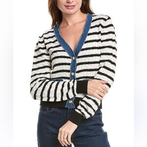 Laundry By Shelli Segal Black and White Striped Cardigan